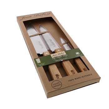 Coffret 3 couteaux de cuisine Jean Dubost gamme Tradition manches en chene certifié PEFC