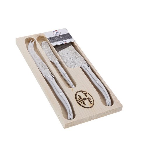Coffret Jean Dubost Laguiole couteaux à fromage tout inox, décor damas, fabrication francaise