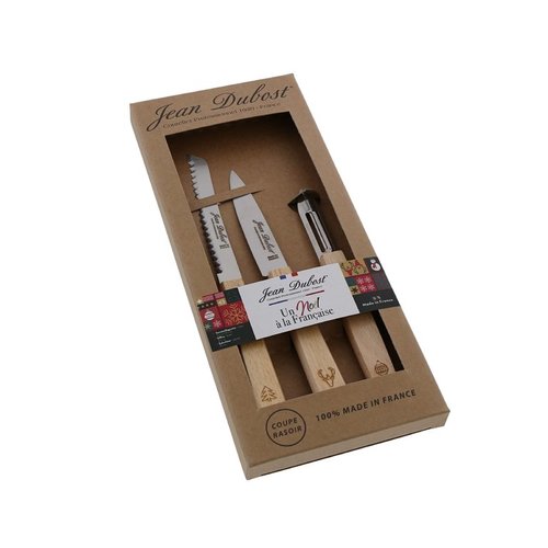 Coffret 3 couteaux de cuisine Jean Dubost tradition décor Noel, made in France