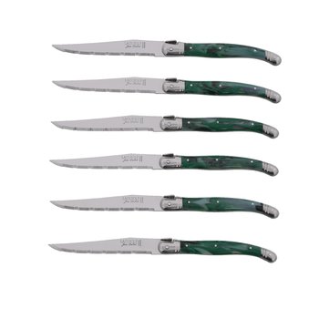 Couteaux steak Jean Dubost Laguiole vert malachite, fabriqu&eacute; en France