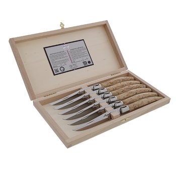Coffret 6 couteaux Jean Dubost Laguiole manche bouleau de Norv&egrave;ge, fabriqu&eacute;s en France