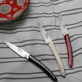 Couteaux Jean Dubost Le Thiers 2.0 manche acrylique rouge, ivoire et noir made in France