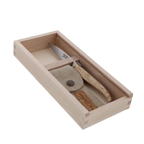 Le Poche Jean Dubost Laguiole manche bouleau de Norvege, etui en lin francais upcycle