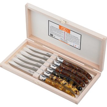 Coffret 6 couteaux Jean Dubost Laguiole manche acrylique ecaille, fabrication francaise